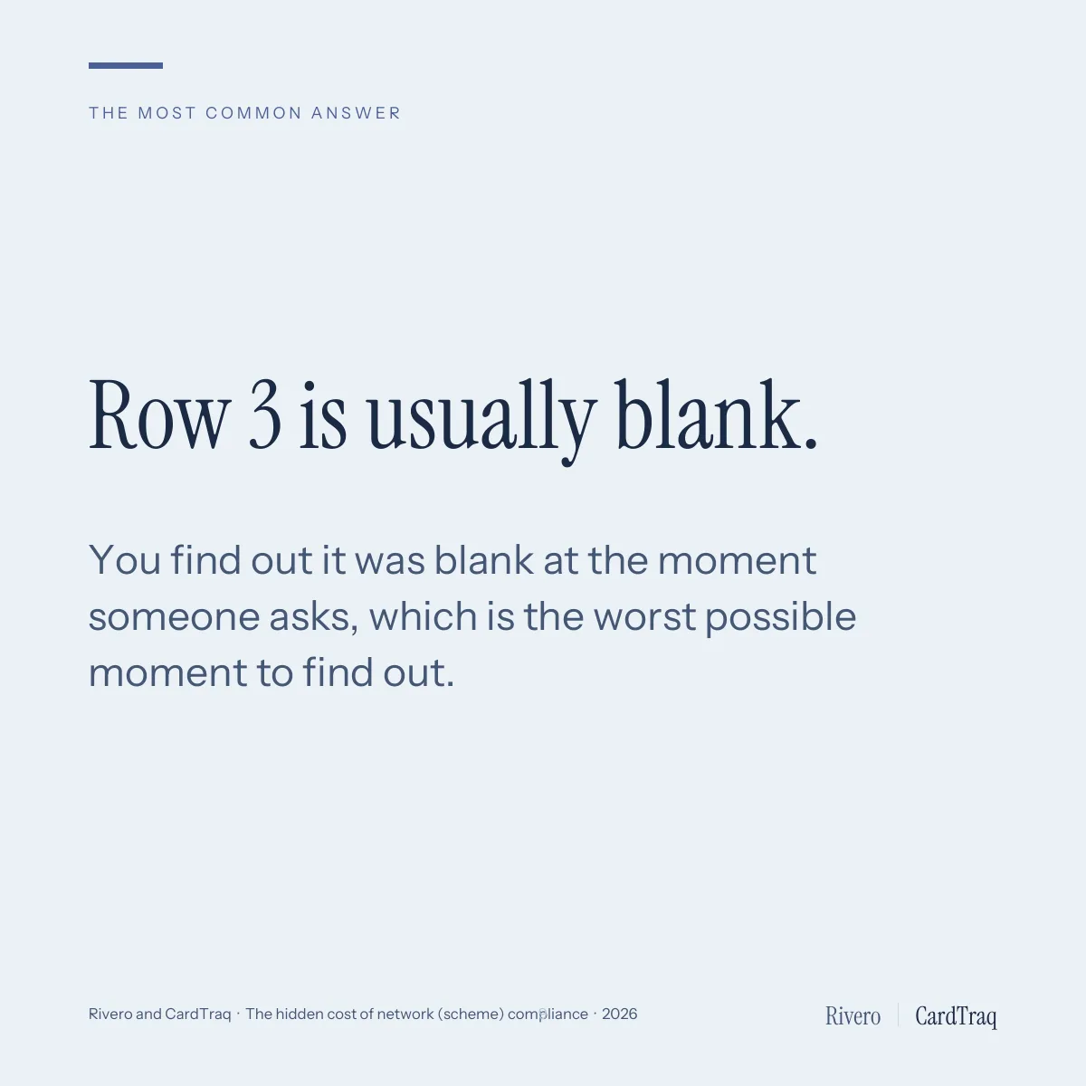 The most common answer: row 3, evidence, is usually blank. You find out it was blank at the moment someone asks, which is the worst possible moment to find out.