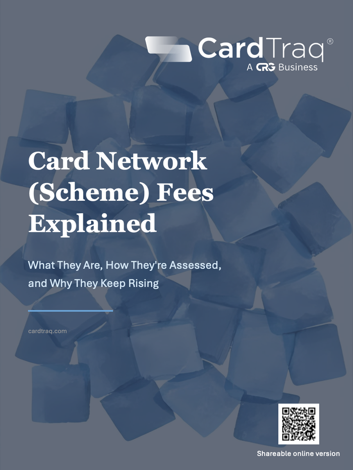 Cover of the CardTraq explainer titled 'Card Network (Scheme) Fees Explained', shown as a downloadable PDF.