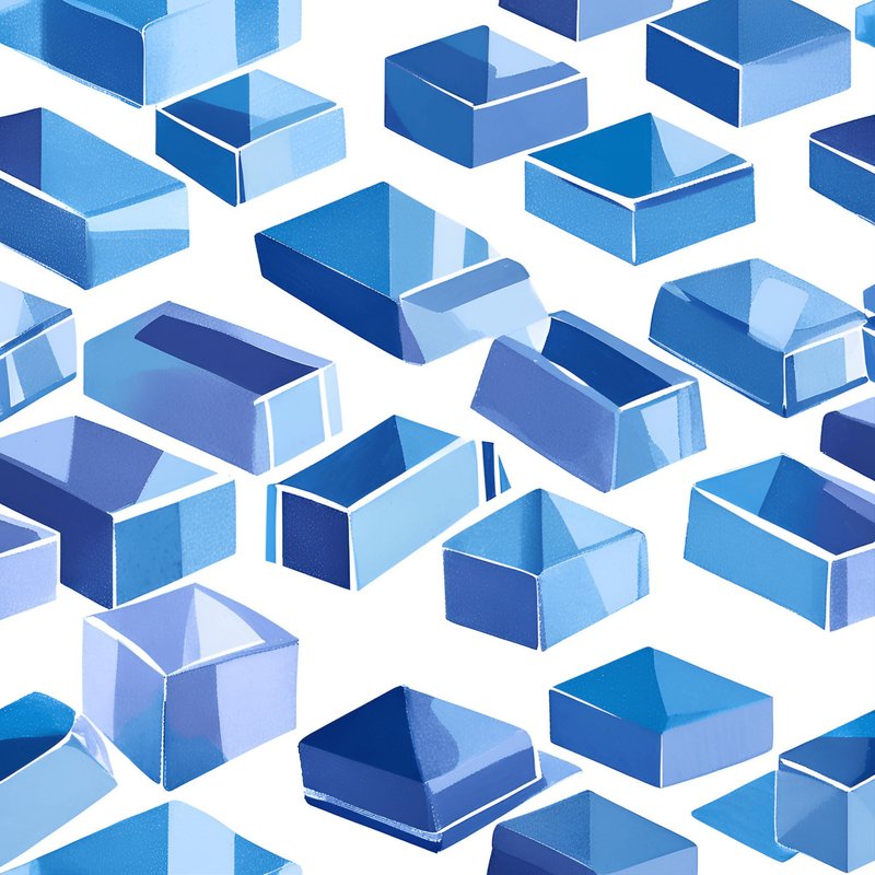 Abstract illustration of blue rectangular and square prisms, representing structured cost allocation.